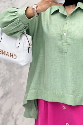 مانتو آستین چین دار شانتون پشت بلند