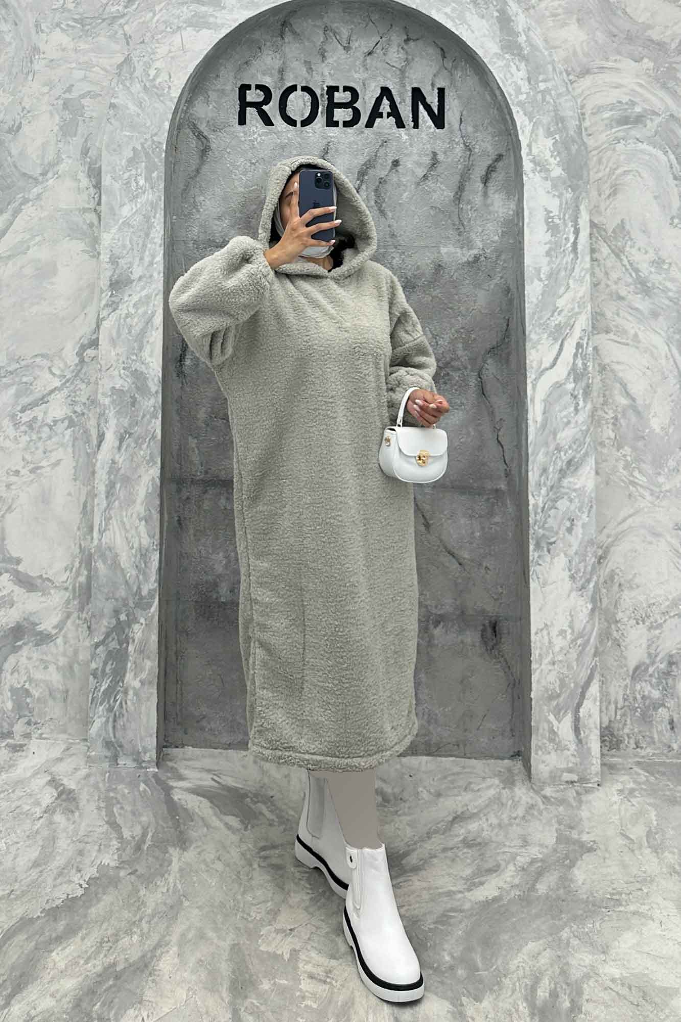 مانتو بلند تدی کلاهدار