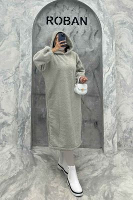 مانتو بلند تدی کلاهدار