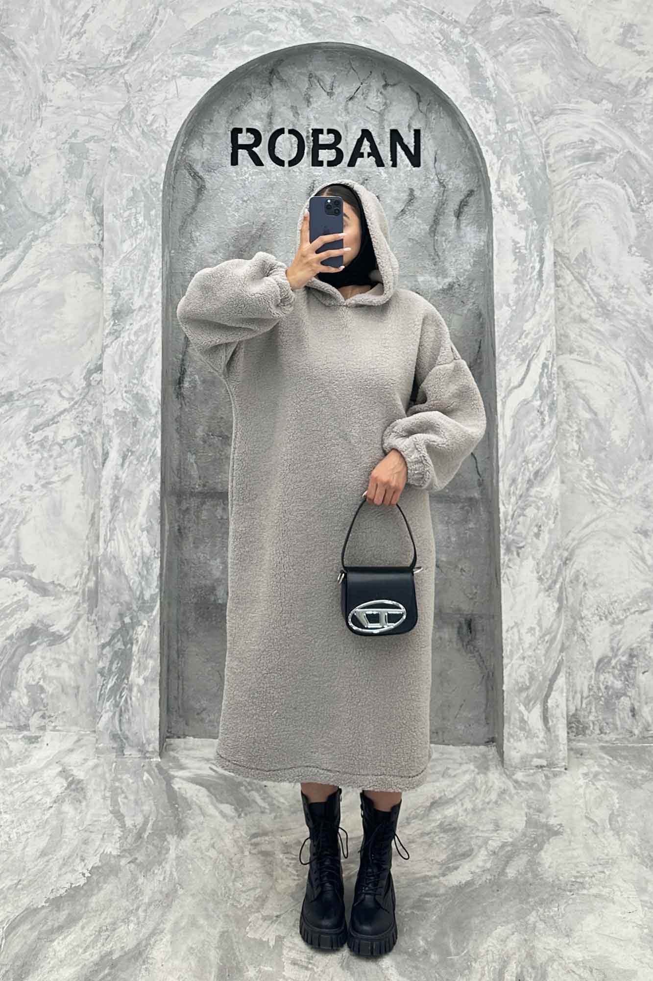 مانتو بلند تدی کلاهدار