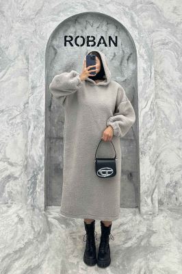 مانتو بلند تدی کلاهدار