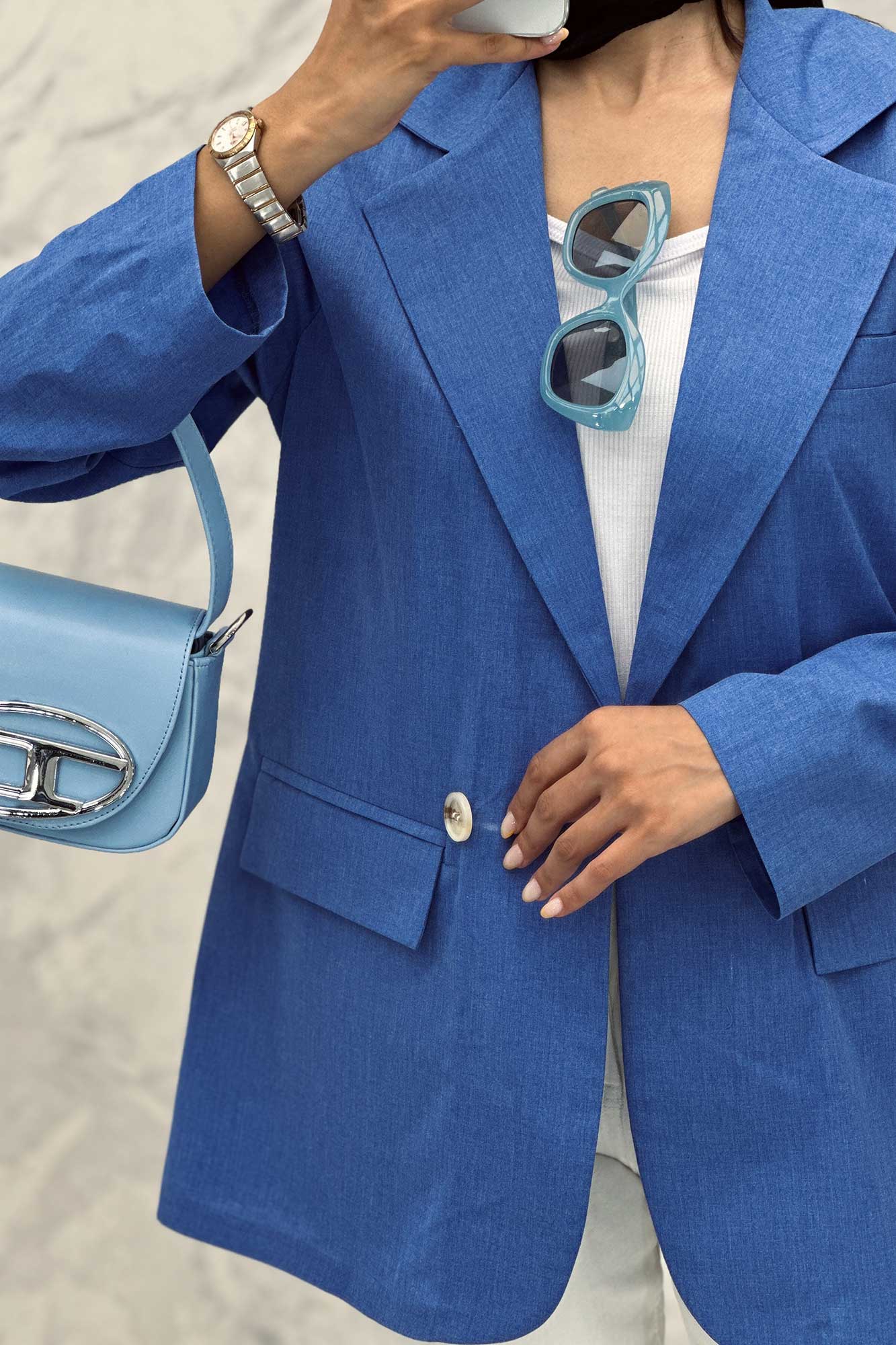 مانتو کتی اداری سه جیب لینن دلسا