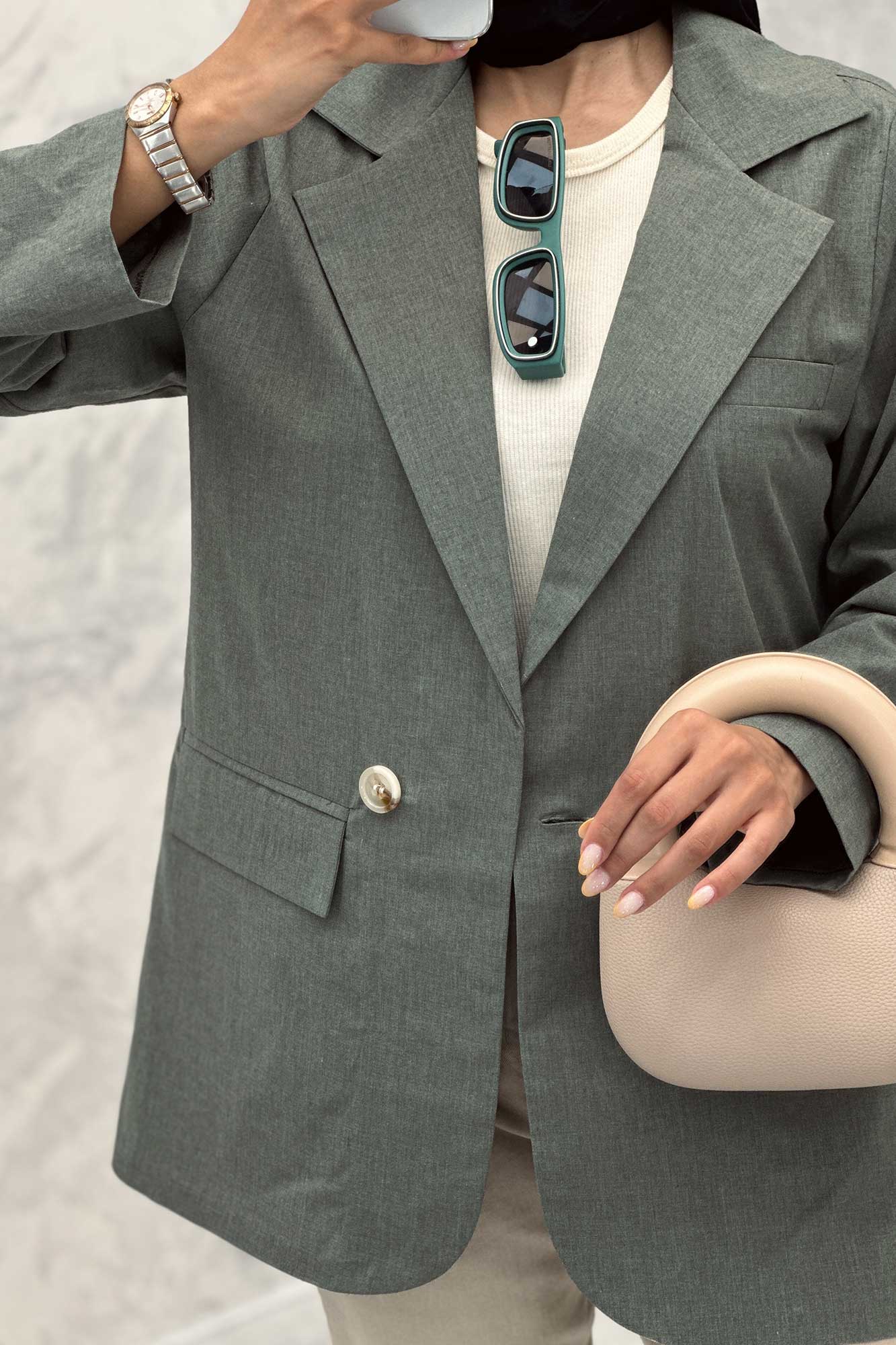 مانتو کتی اداری سه جیب لینن دلسا