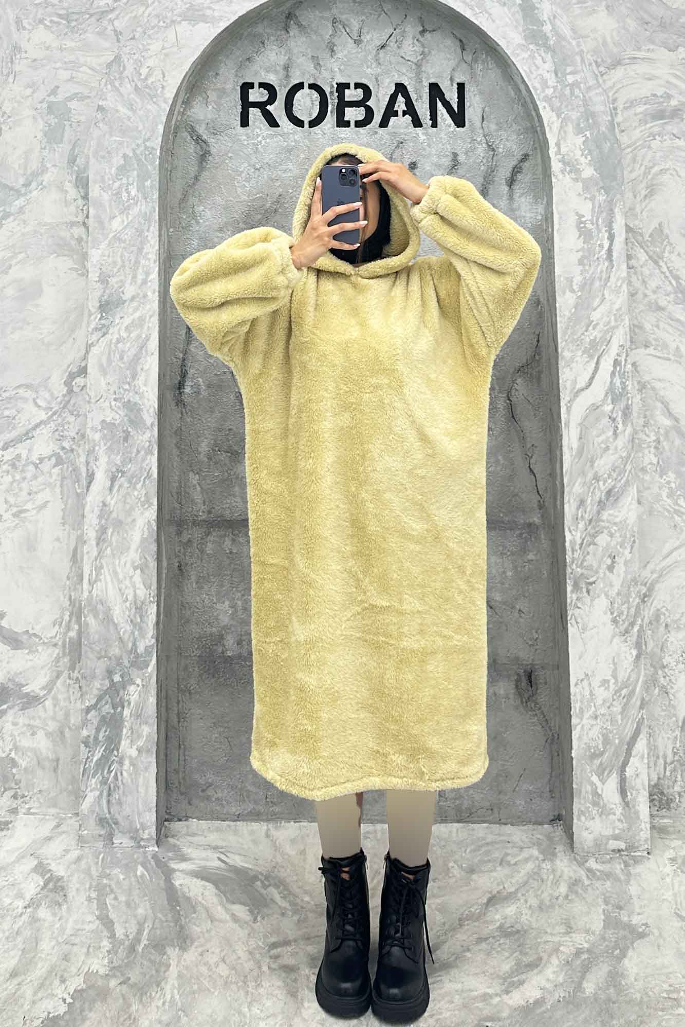 مانتو بلند تدی کلاهدار