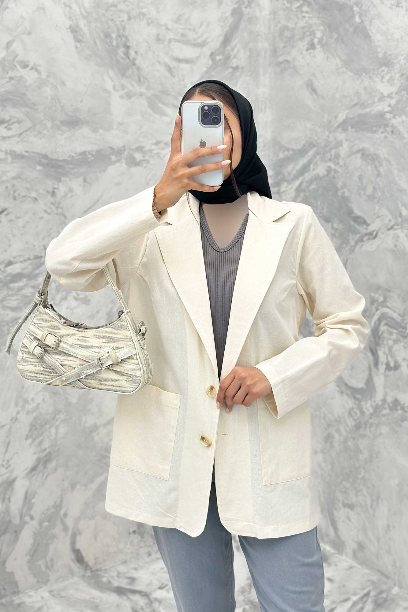 مانتو کتی دو جیب خورجینی لینن