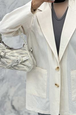 مانتو کتی دو جیب خورجینی لینن