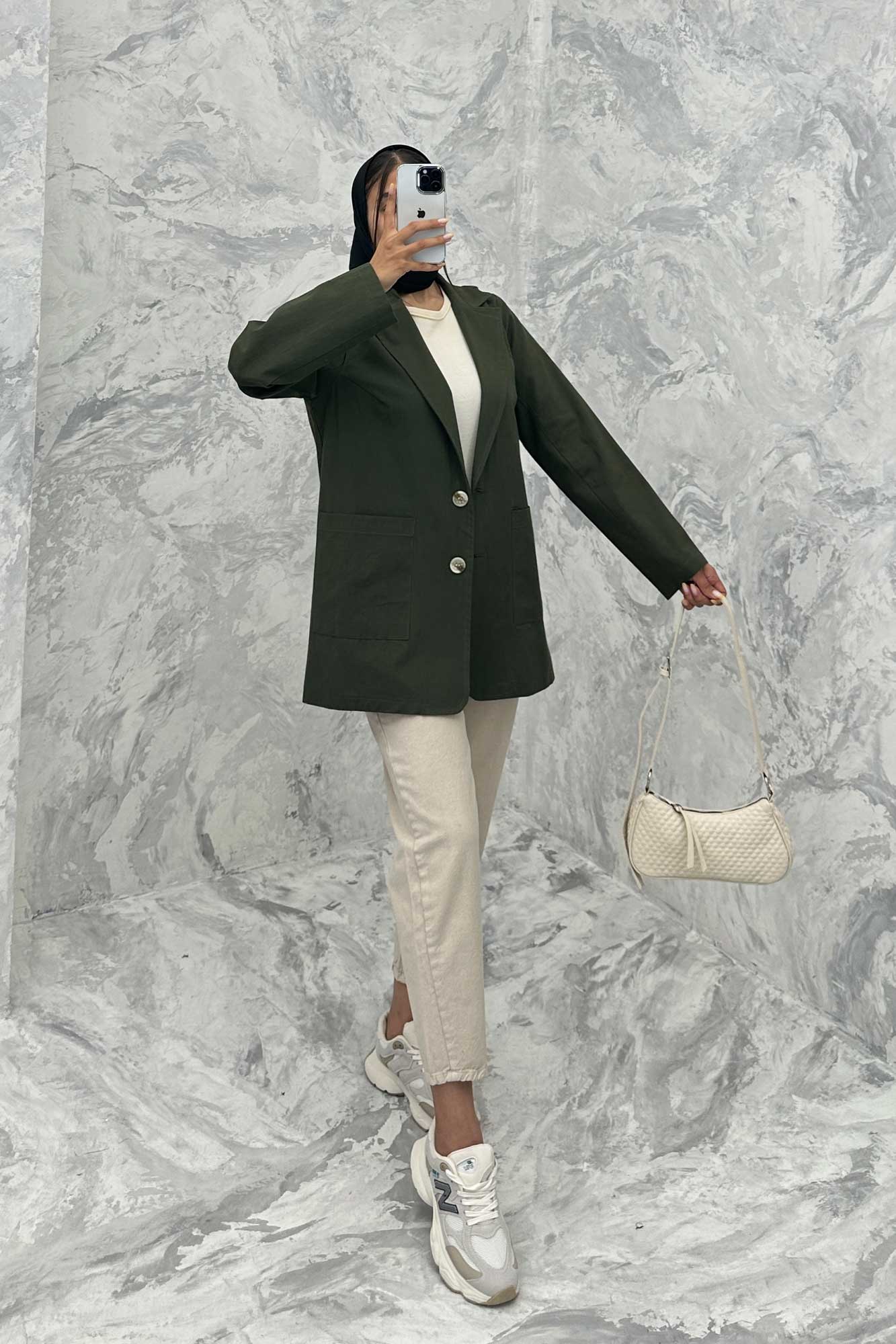 مانتو کتی دو جیب خورجینی لینن