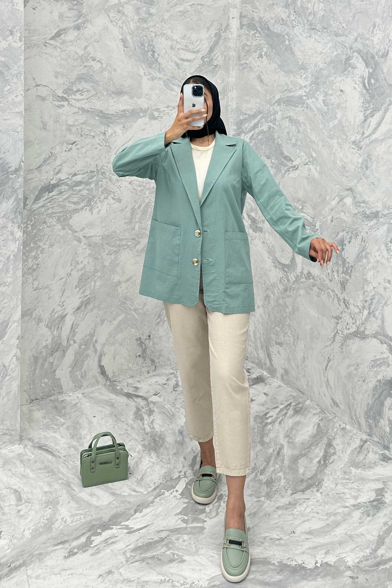 مانتو کتی دو جیب خورجینی لینن