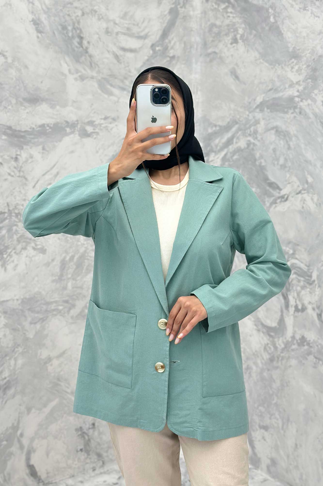 مانتو کتی دو جیب خورجینی لینن