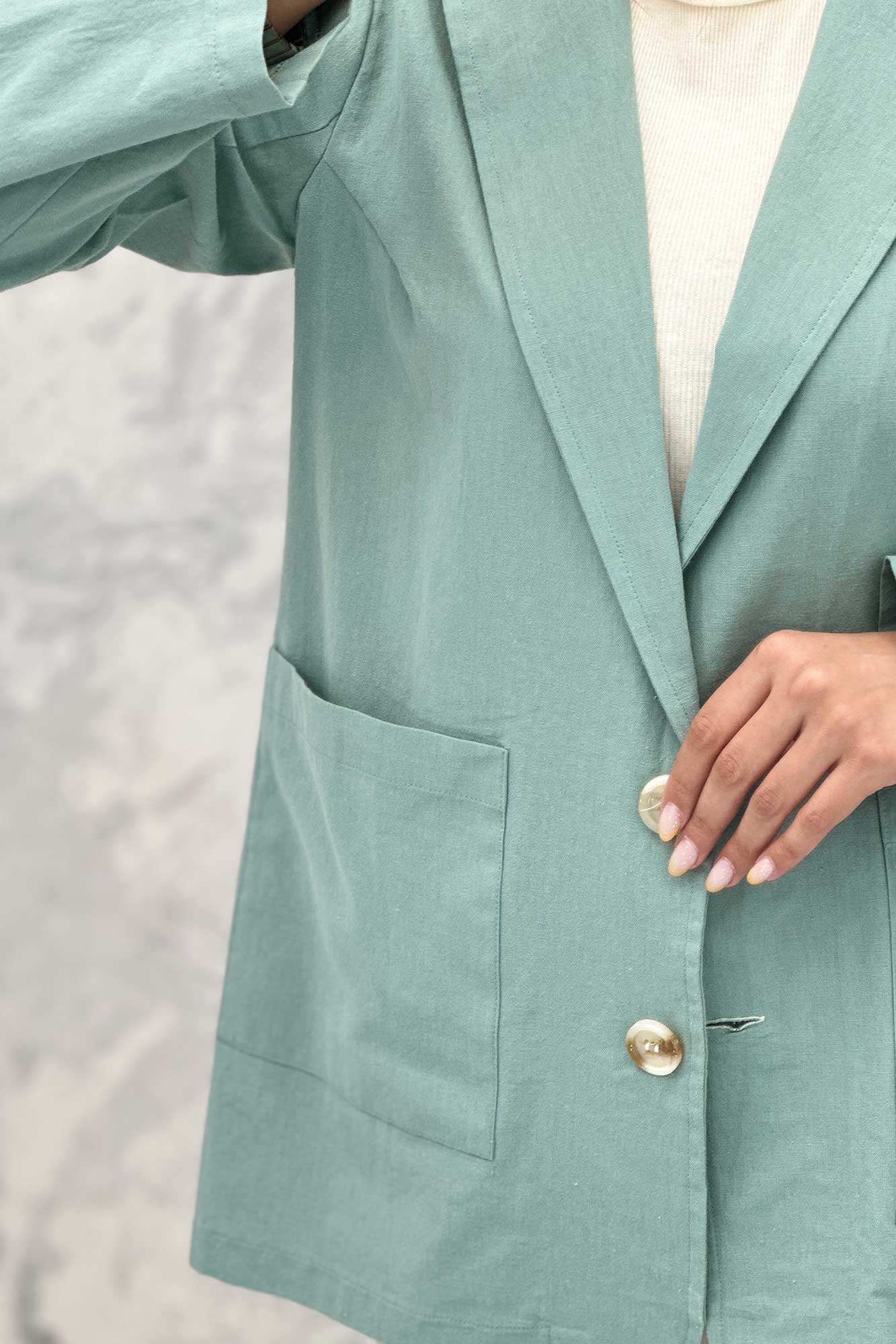 مانتو کتی دو جیب خورجینی لینن