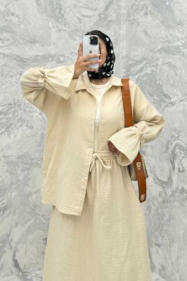 ست مانتو و دامن مالینبو آستین عروسکی