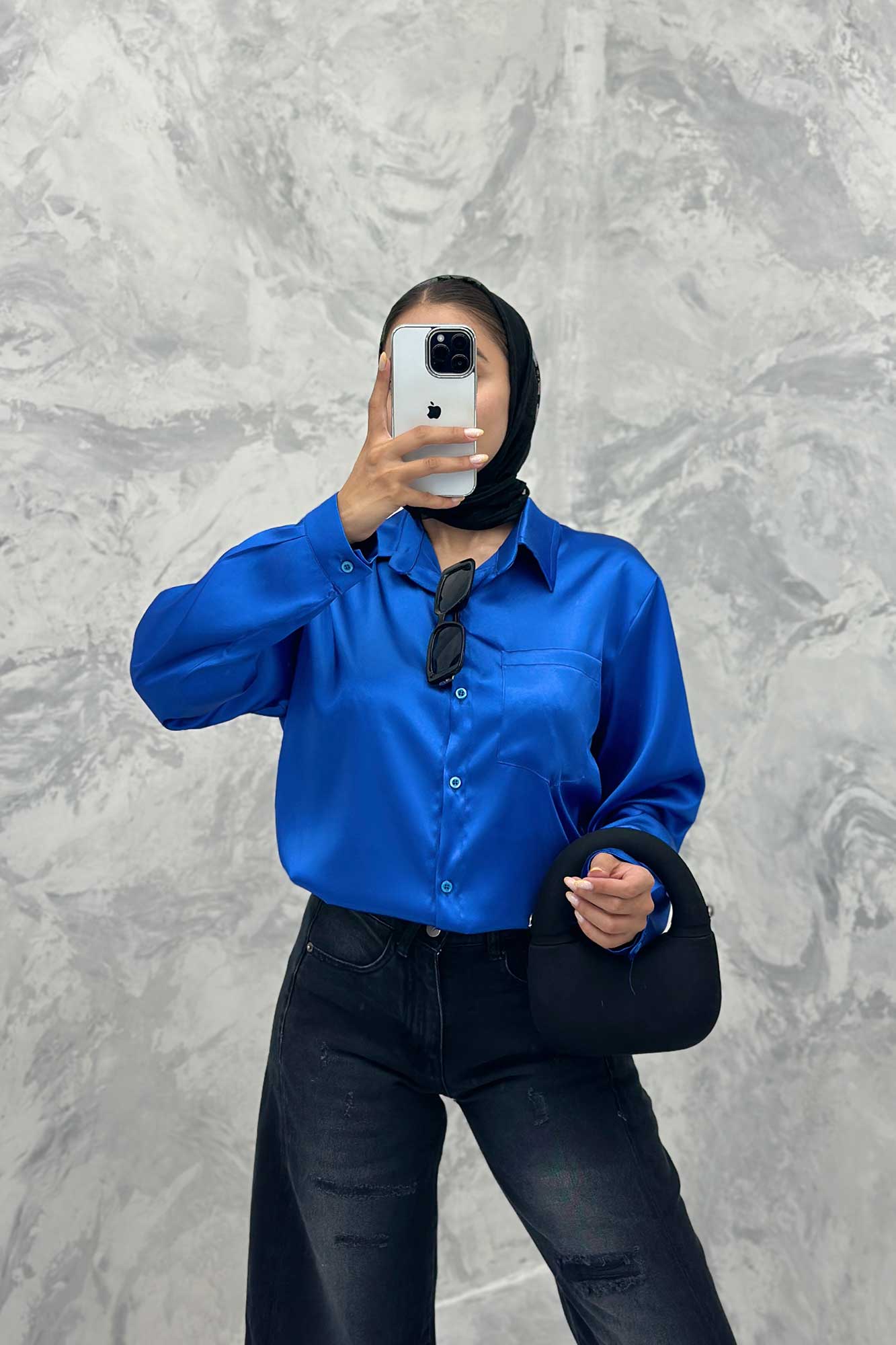 شومیز ساتن تک جیب