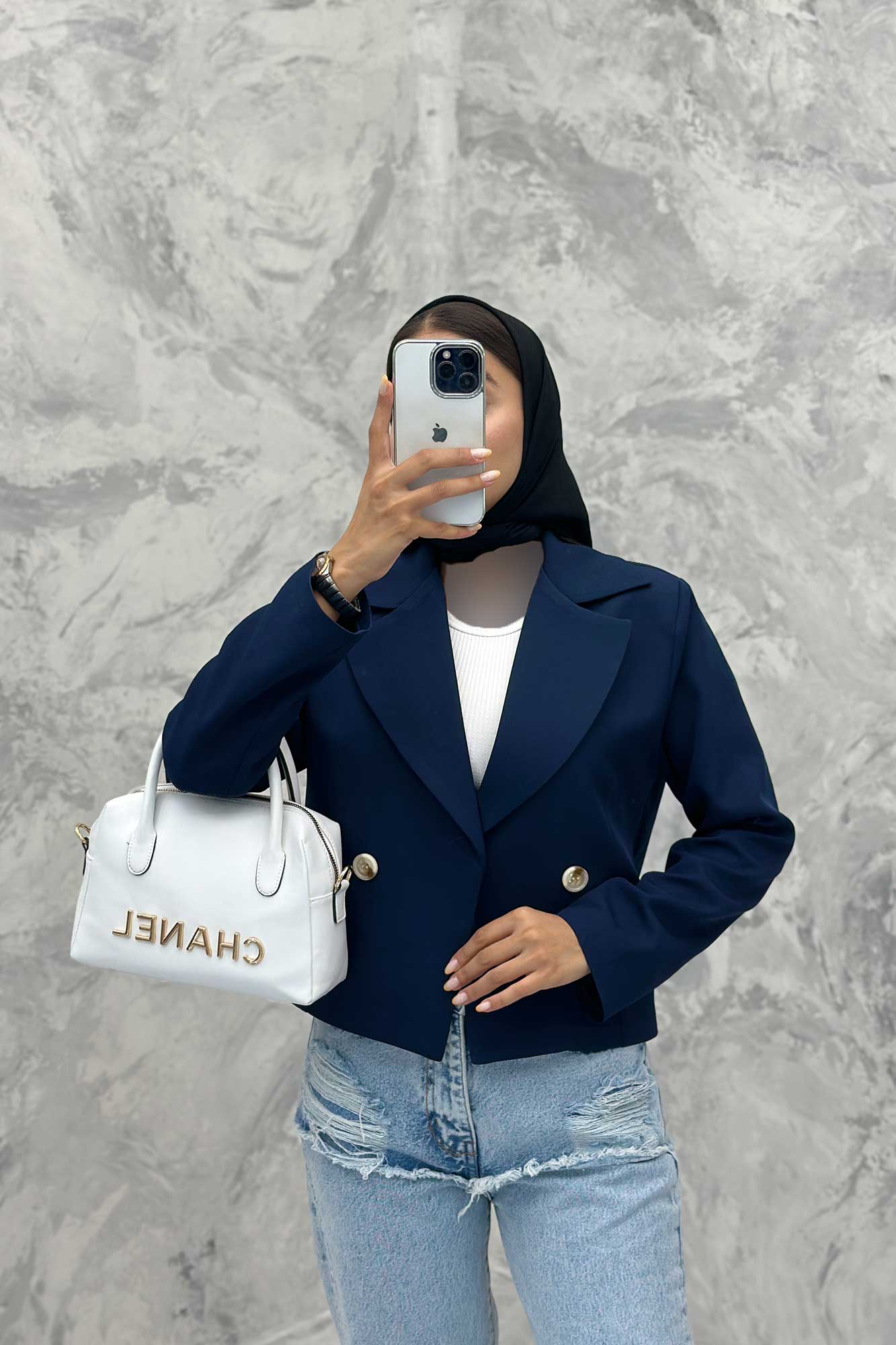 کت کراپ یقه بلیزر پهن مازراتی