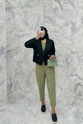 کت کراپ یقه بلیزر پهن مازراتی