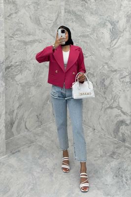 کت کراپ یقه بلیزر پهن مازراتی