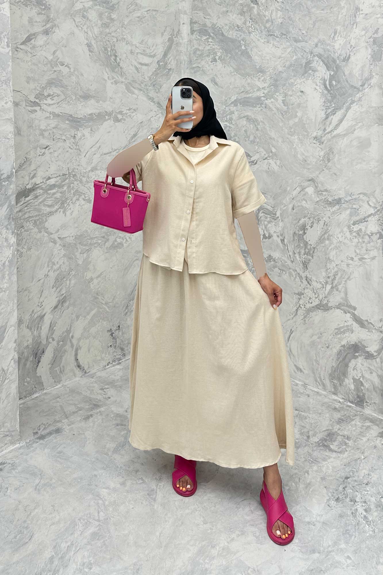 ست شومیز و دامن بلند کنفی آسنات