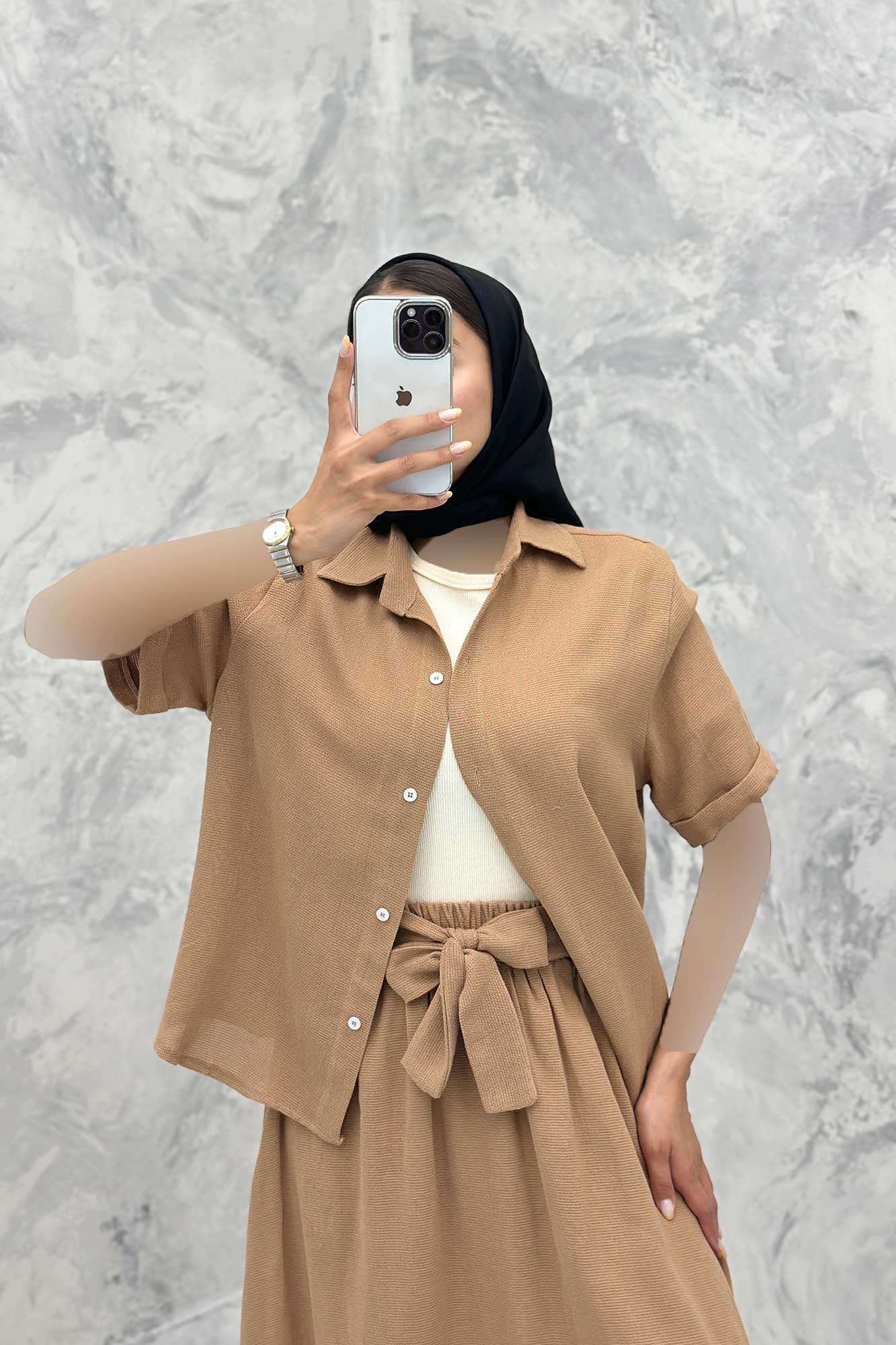 ست شومیز و دامن بلند کنفی آسنات