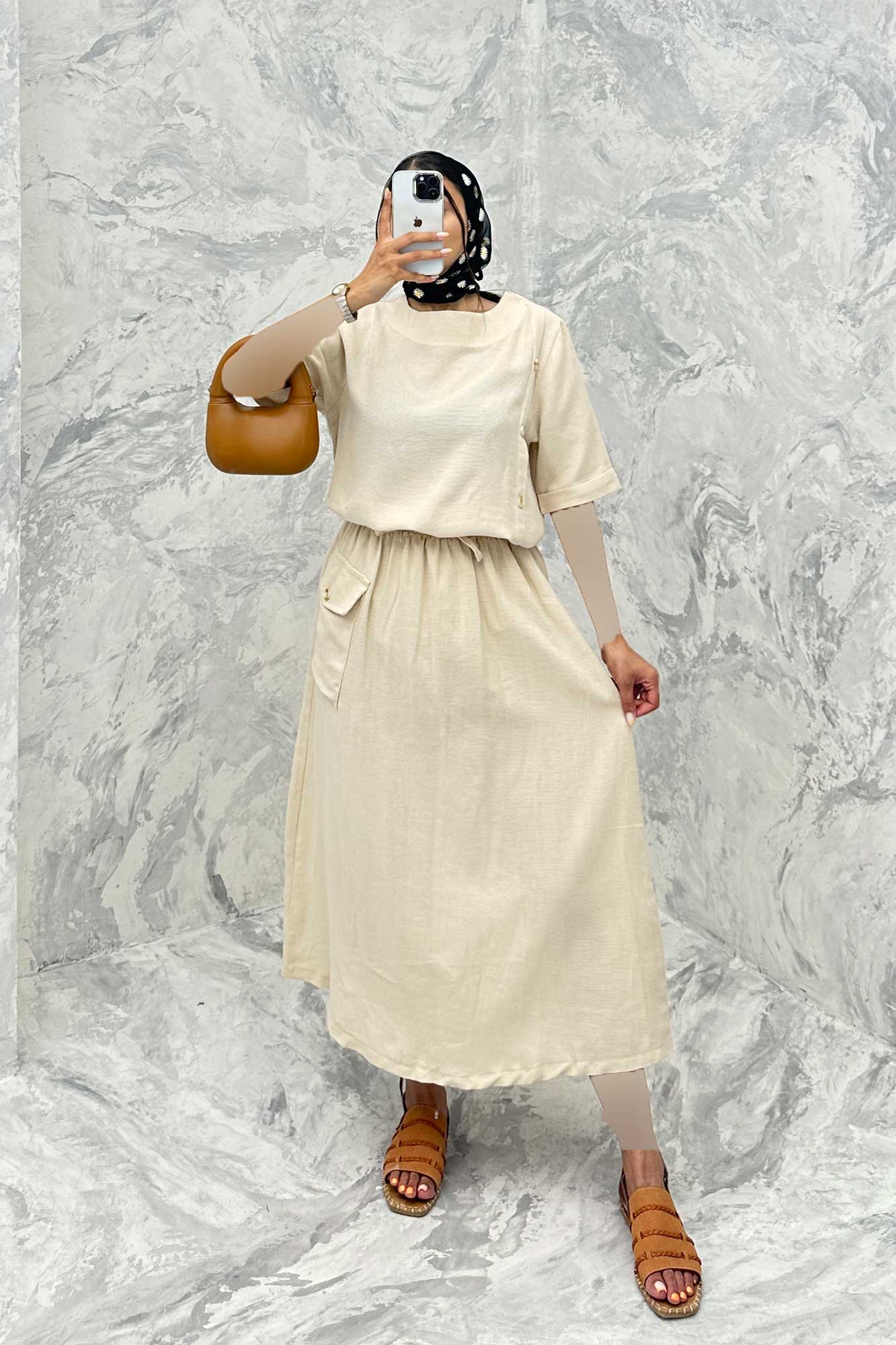 ست بلوز و دامن پنج دکمه عمودی کنفی