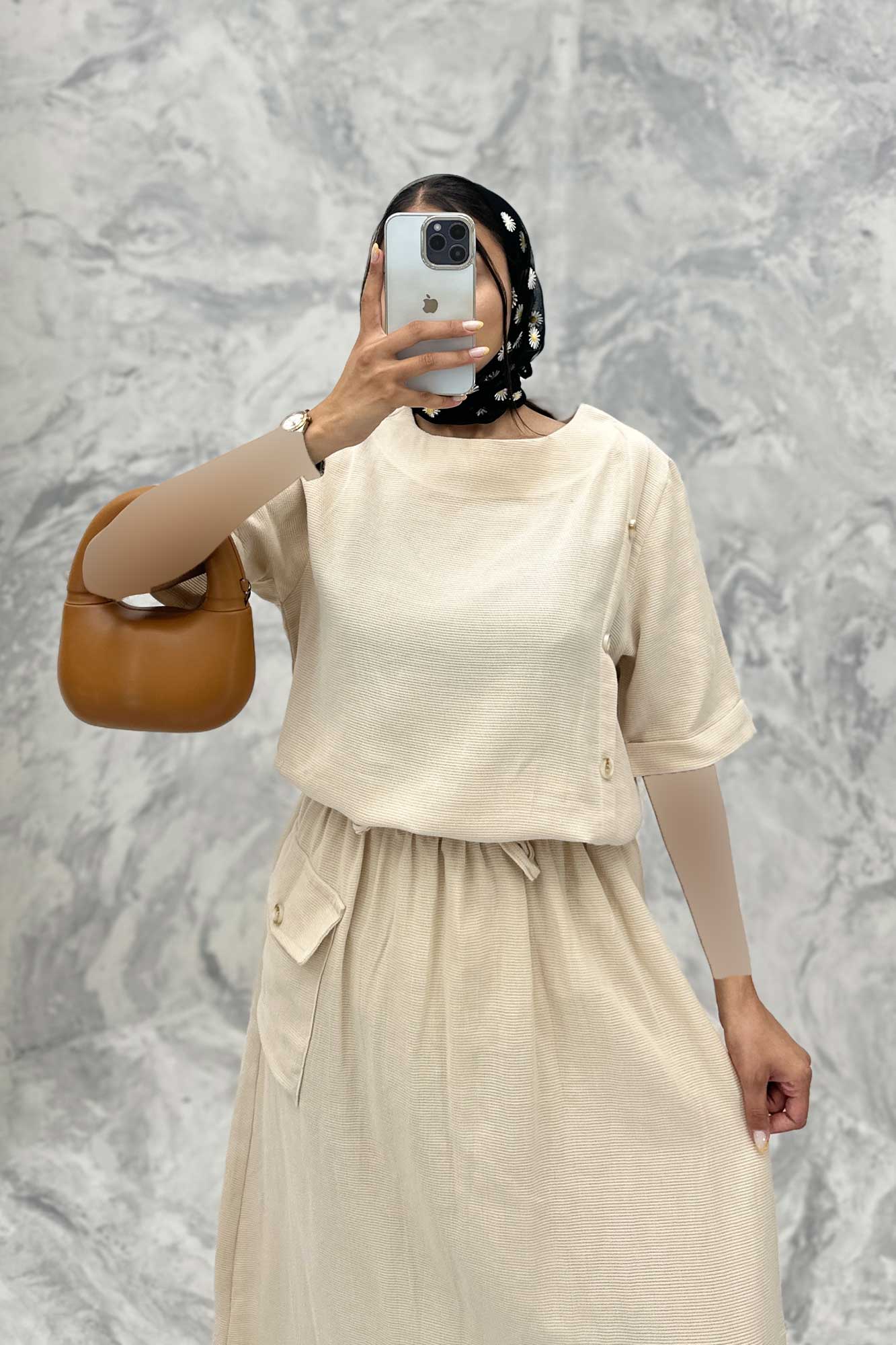 ست بلوز و دامن پنج دکمه عمودی کنفی