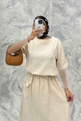 ست بلوز و دامن پنج دکمه عمودی کنفی