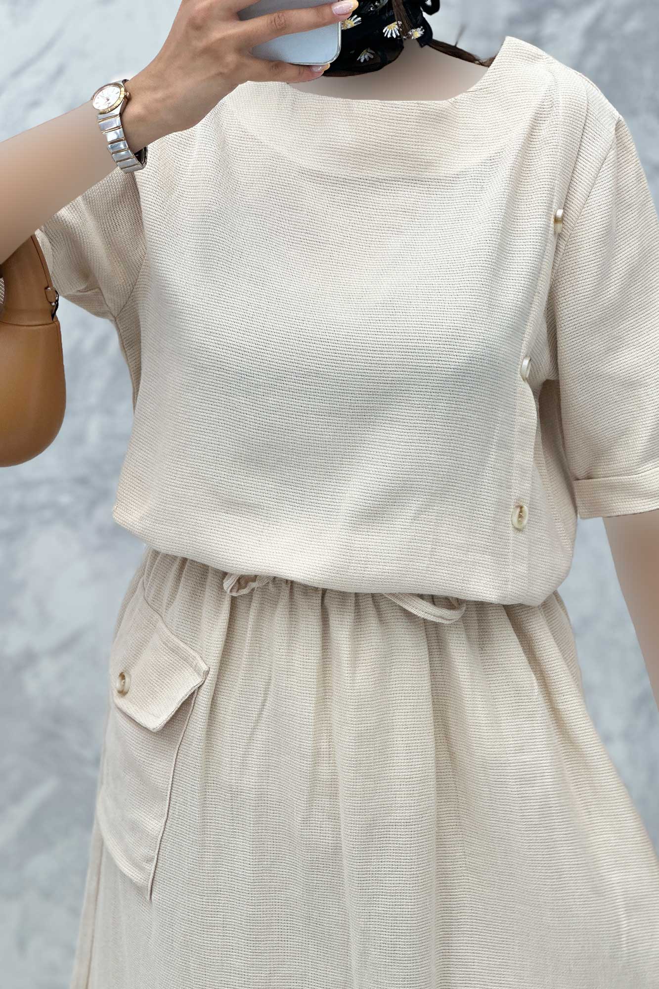 ست بلوز و دامن پنج دکمه عمودی کنفی