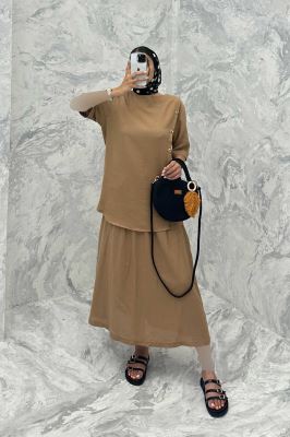 ست بلوز و دامن پنج دکمه عمودی کنفی