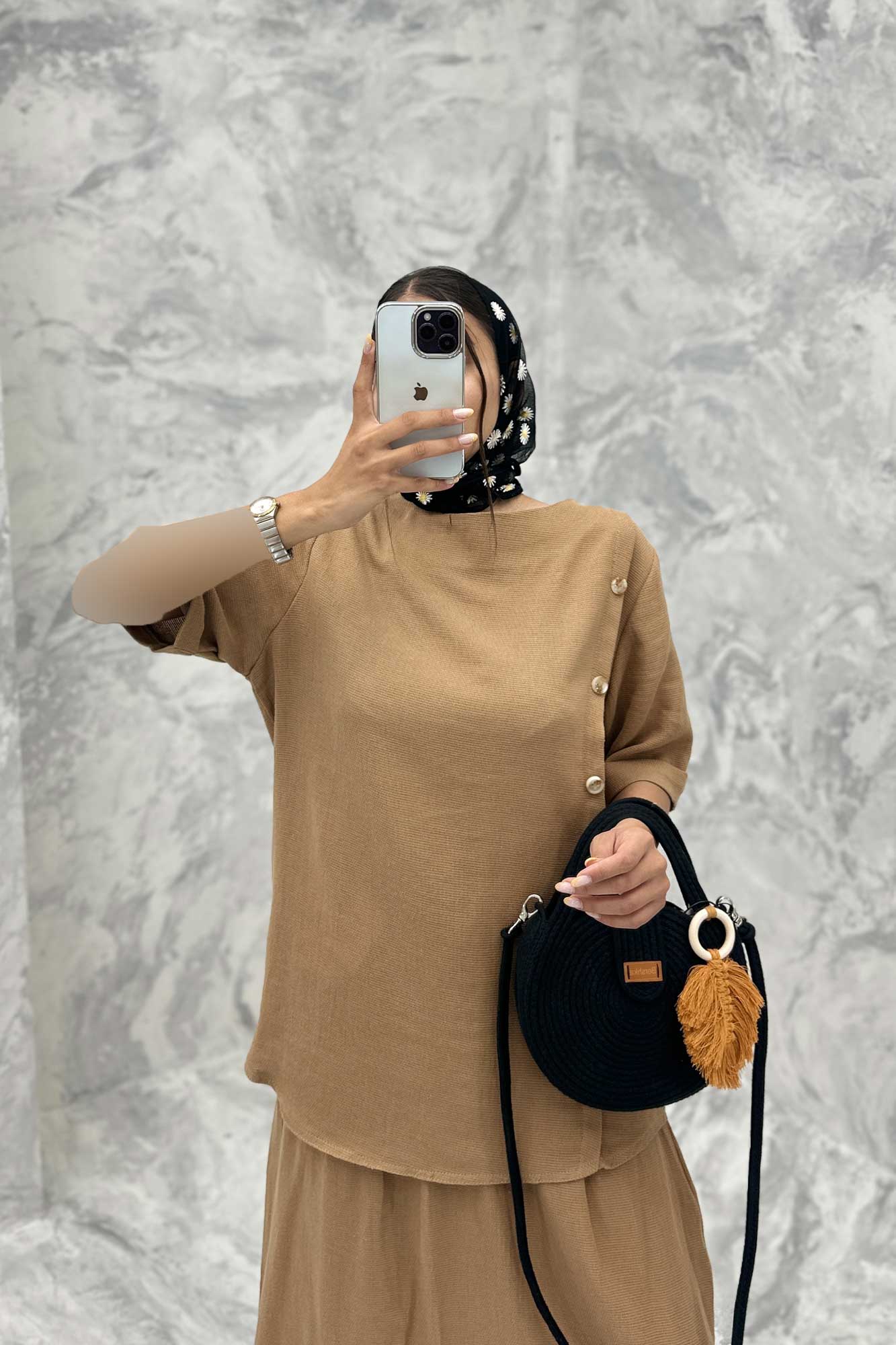 ست بلوز و دامن پنج دکمه عمودی کنفی