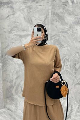 ست بلوز و دامن پنج دکمه عمودی کنفی