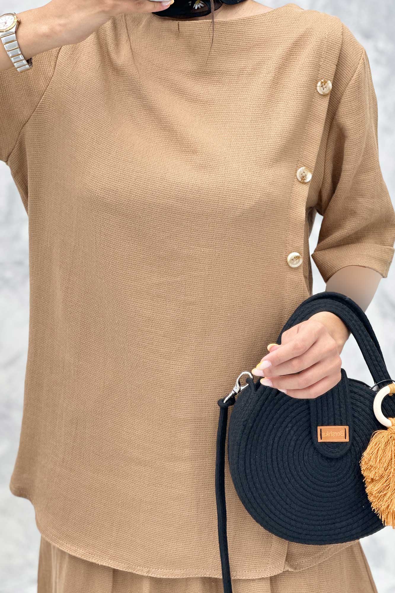 ست بلوز و دامن پنج دکمه عمودی کنفی