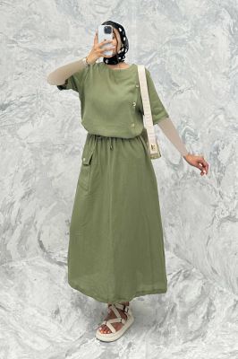 ست بلوز و دامن پنج دکمه عمودی کنفی