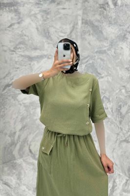 ست بلوز و دامن پنج دکمه عمودی کنفی