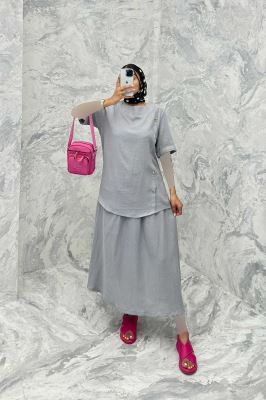 ست بلوز و دامن پنج دکمه عمودی کنفی