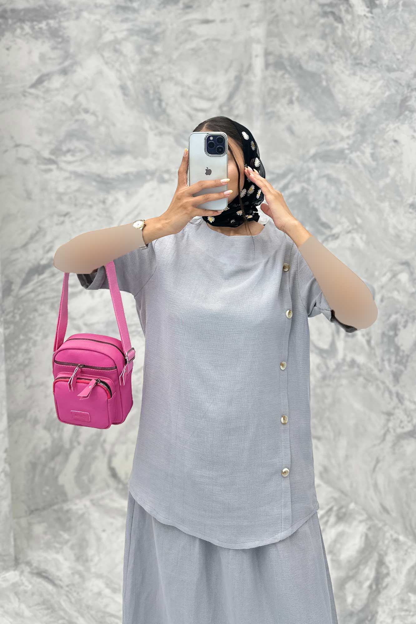 ست بلوز و دامن پنج دکمه عمودی کنفی