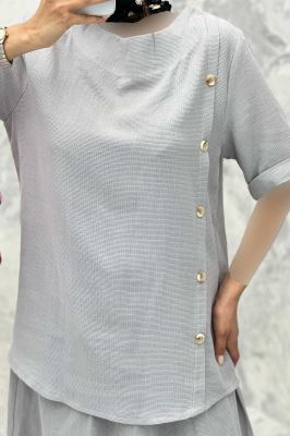 ست بلوز و دامن پنج دکمه عمودی کنفی