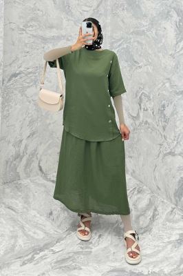 ست بلوز و دامن پنج دکمه عمودی کنفی