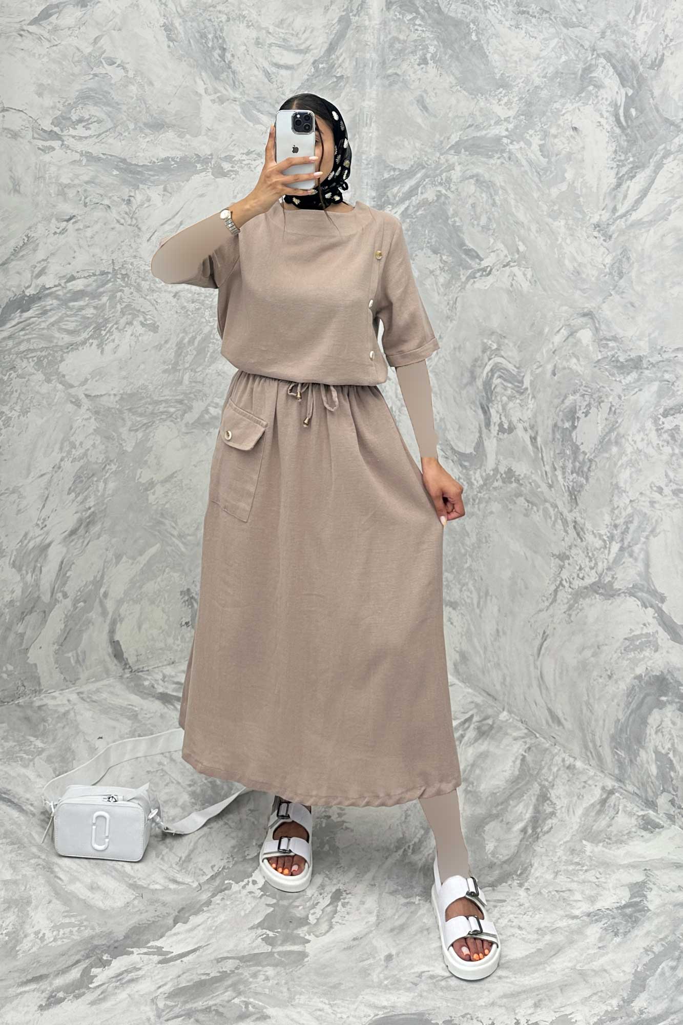 ست بلوز و دامن پنج دکمه عمودی کنفی