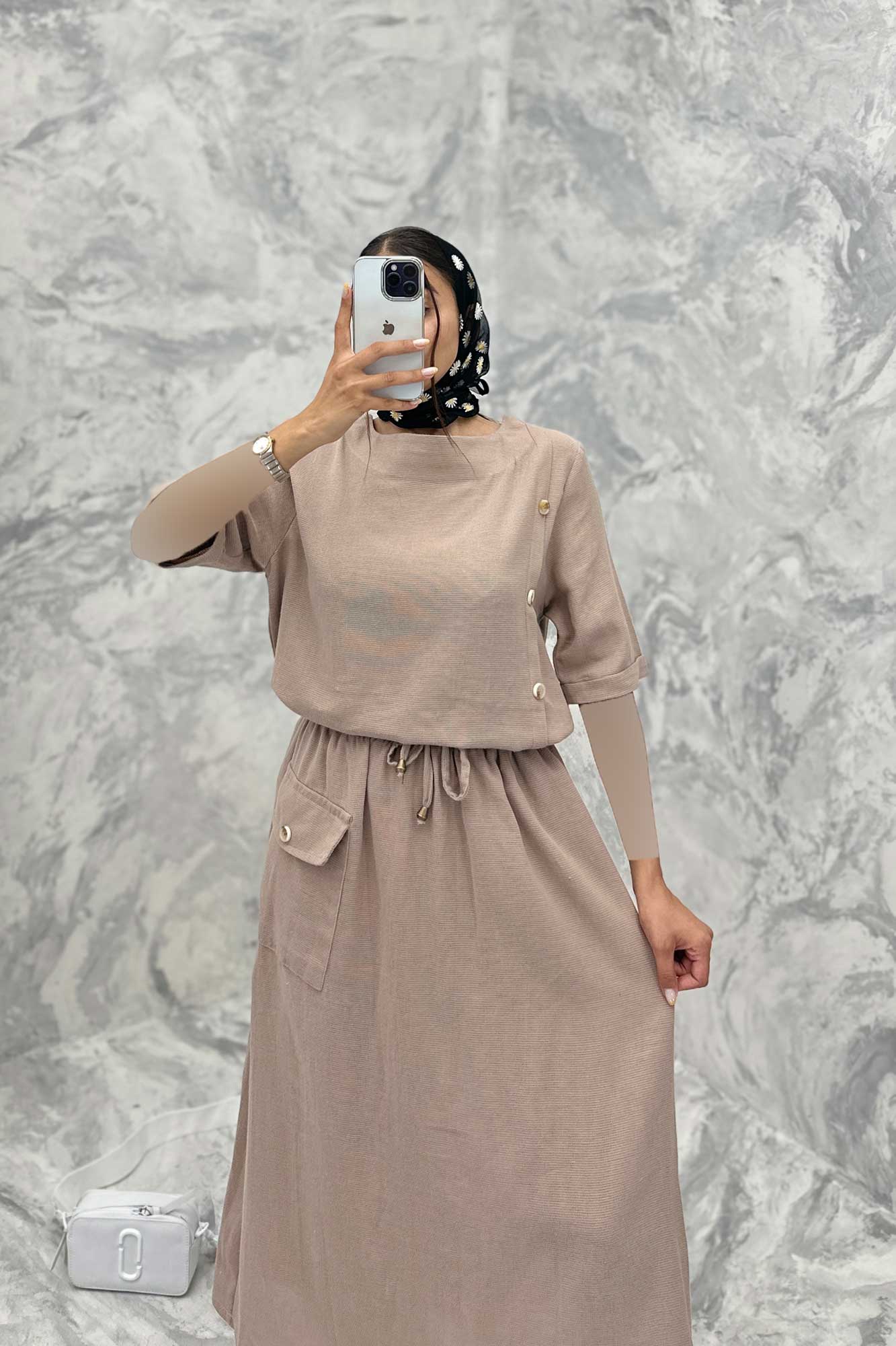 ست بلوز و دامن پنج دکمه عمودی کنفی