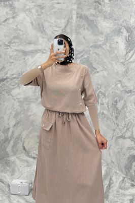 ست بلوز و دامن پنج دکمه عمودی کنفی