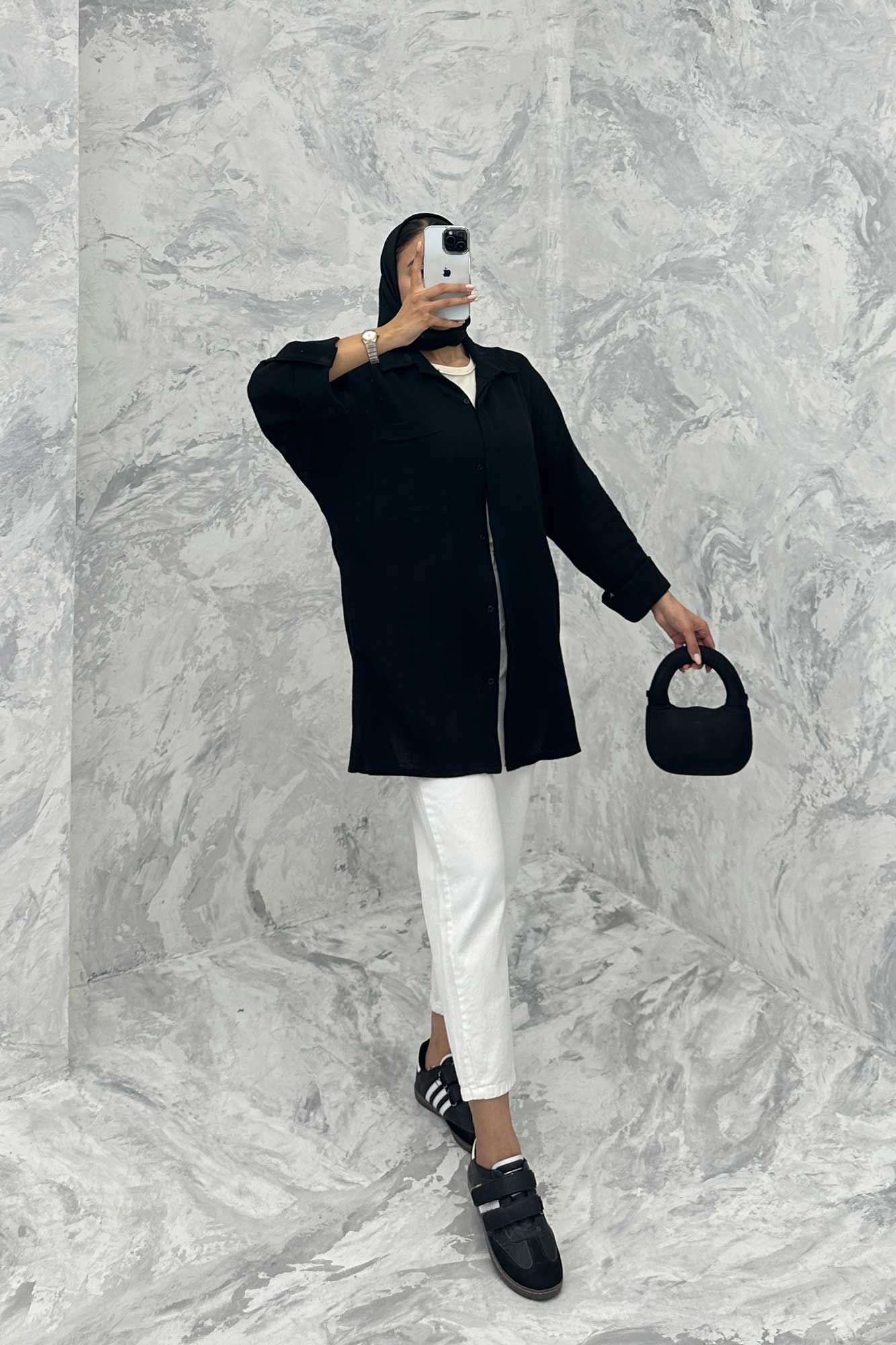 مانتو پشت دکمه آستین پاگن کنفی