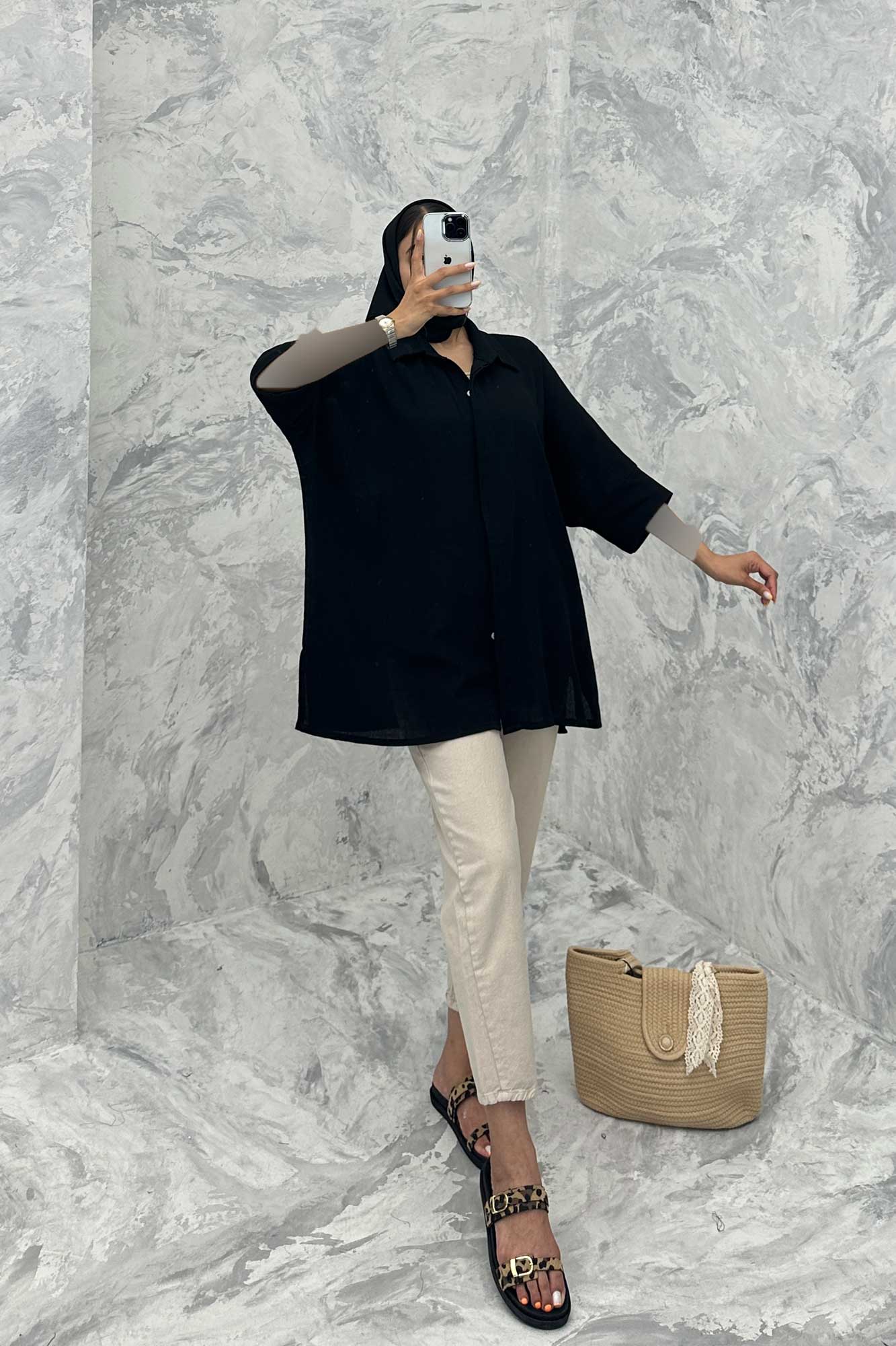 مانتو آستین سه رب کنفی پایین چاکدار