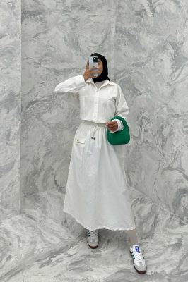 ست مانتو و دامن دو جیب خطی نوژان