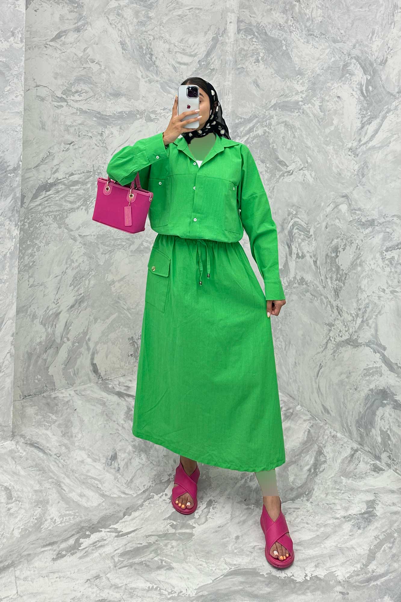 ست مانتو و دامن دو جیب خطی نوژان