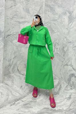 ست مانتو و دامن دو جیب خطی نوژان