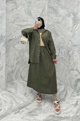 ست مانتو و دامن دو جیب خطی نوژان