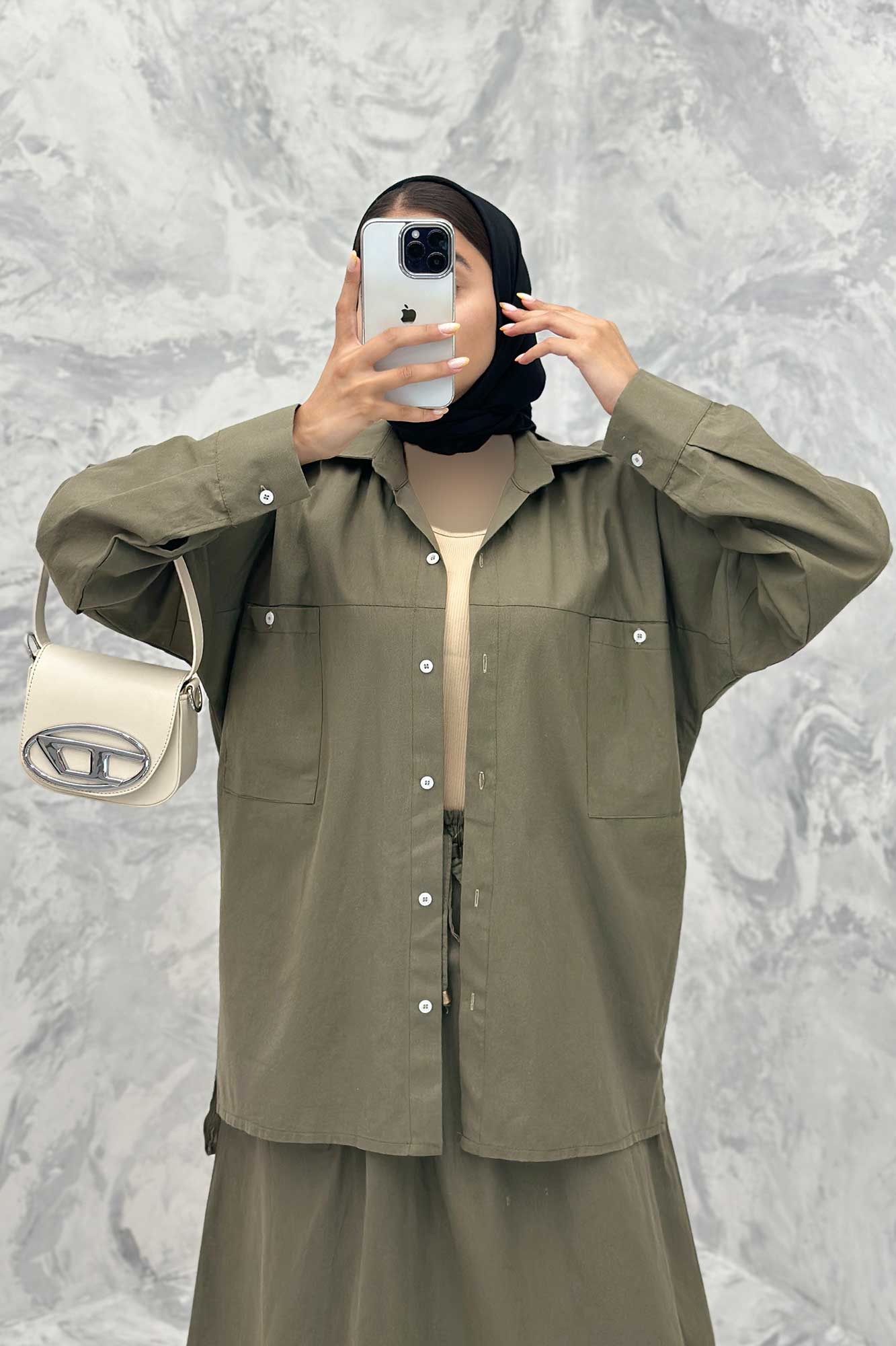 ست مانتو و دامن دو جیب خطی نوژان