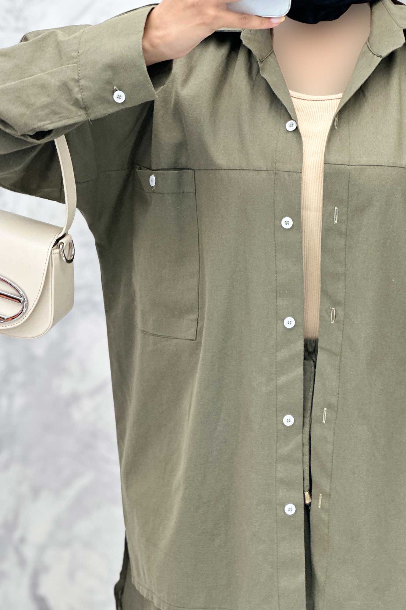 ست مانتو و دامن دو جیب خطی نوژان