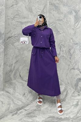 ست مانتو و دامن دو جیب خطی نوژان