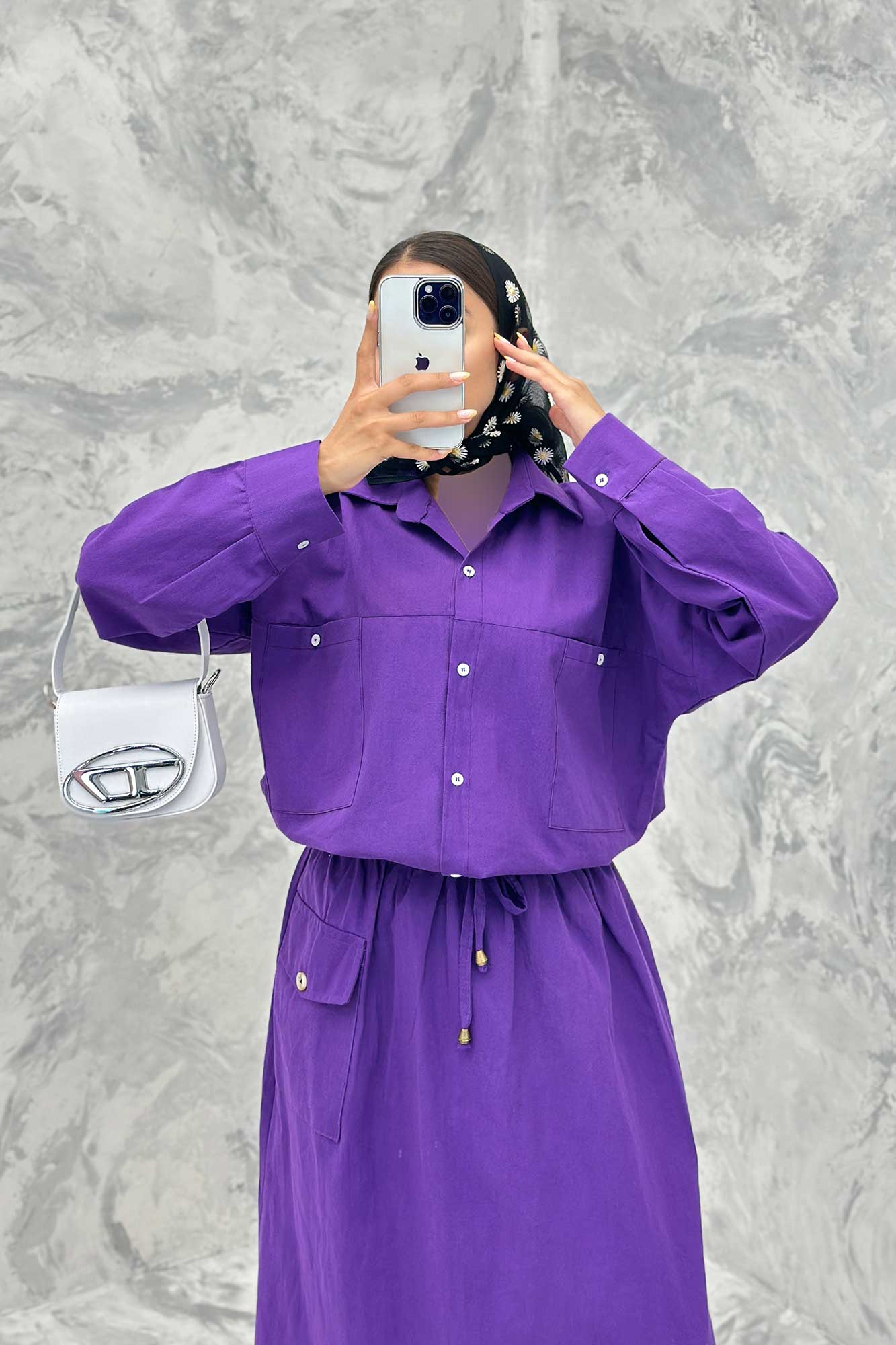 ست مانتو و دامن دو جیب خطی نوژان