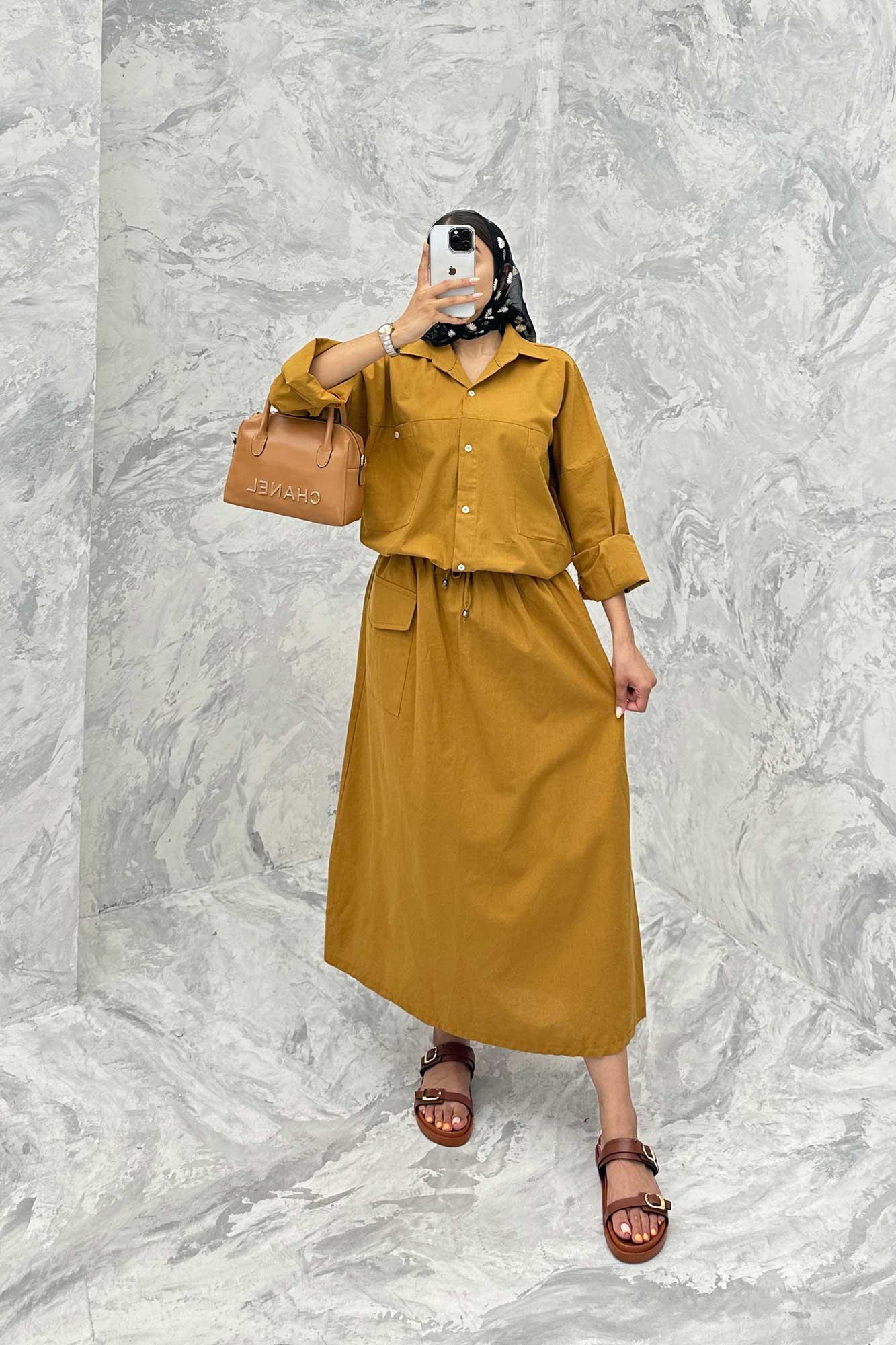 ست مانتو و دامن دو جیب خطی نوژان