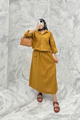 ست مانتو و دامن دو جیب خطی نوژان